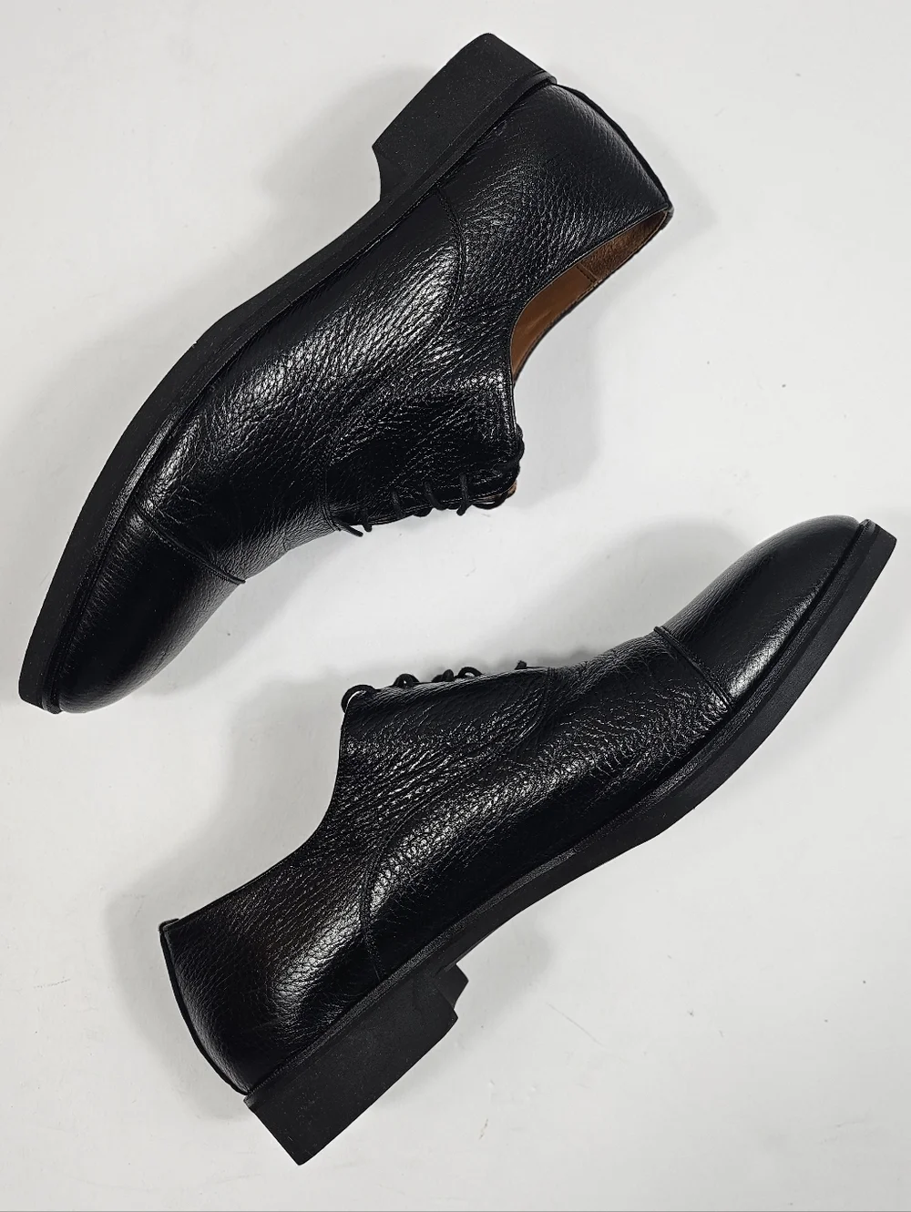 Alan Payne Bern Black Deer Skin Leather Classic Cap Toe Lace Up Oxford Shoe